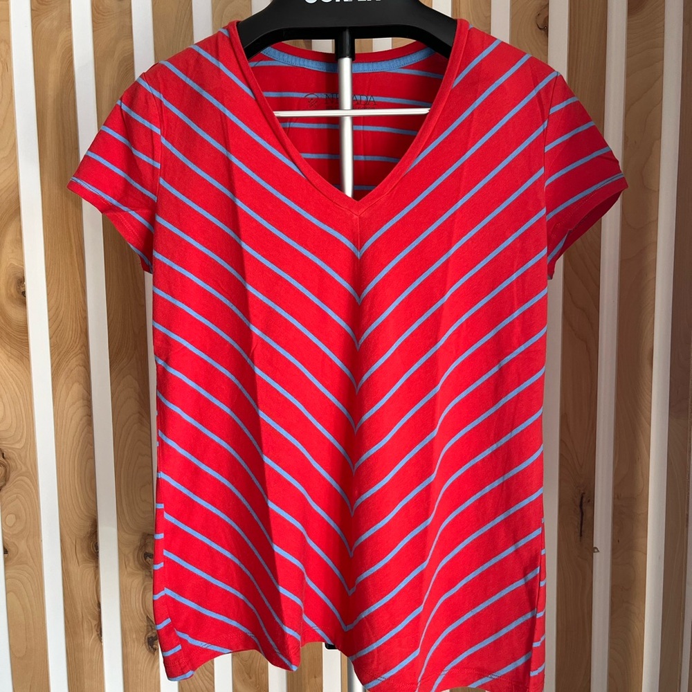 3/$30 Bright Orange and Blue Striped V-Neck Women's Top